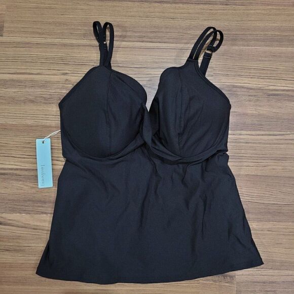 Birdsong Size 32DDD Bare‎ Necessities Black Underwire Wrap Tankini Swim Top - Picture 3 of 16